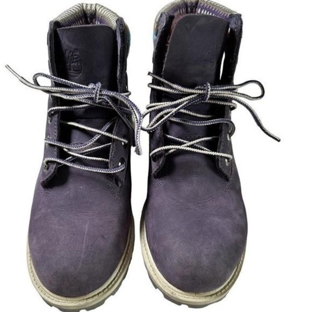 Timberland Girls Purple Waterproof Boots Knit Fair Isle Collar 9595R Size 4.5